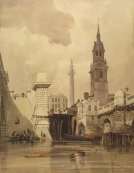 The Church of St. Magnus the Martyr by London Bridge, with Monument in the Background